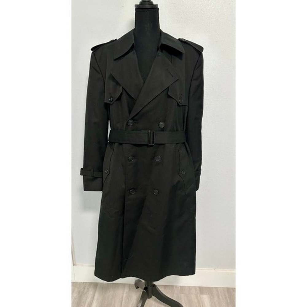 Mens Black Wool Blend Double Breasted Belted Trench Coat 40S